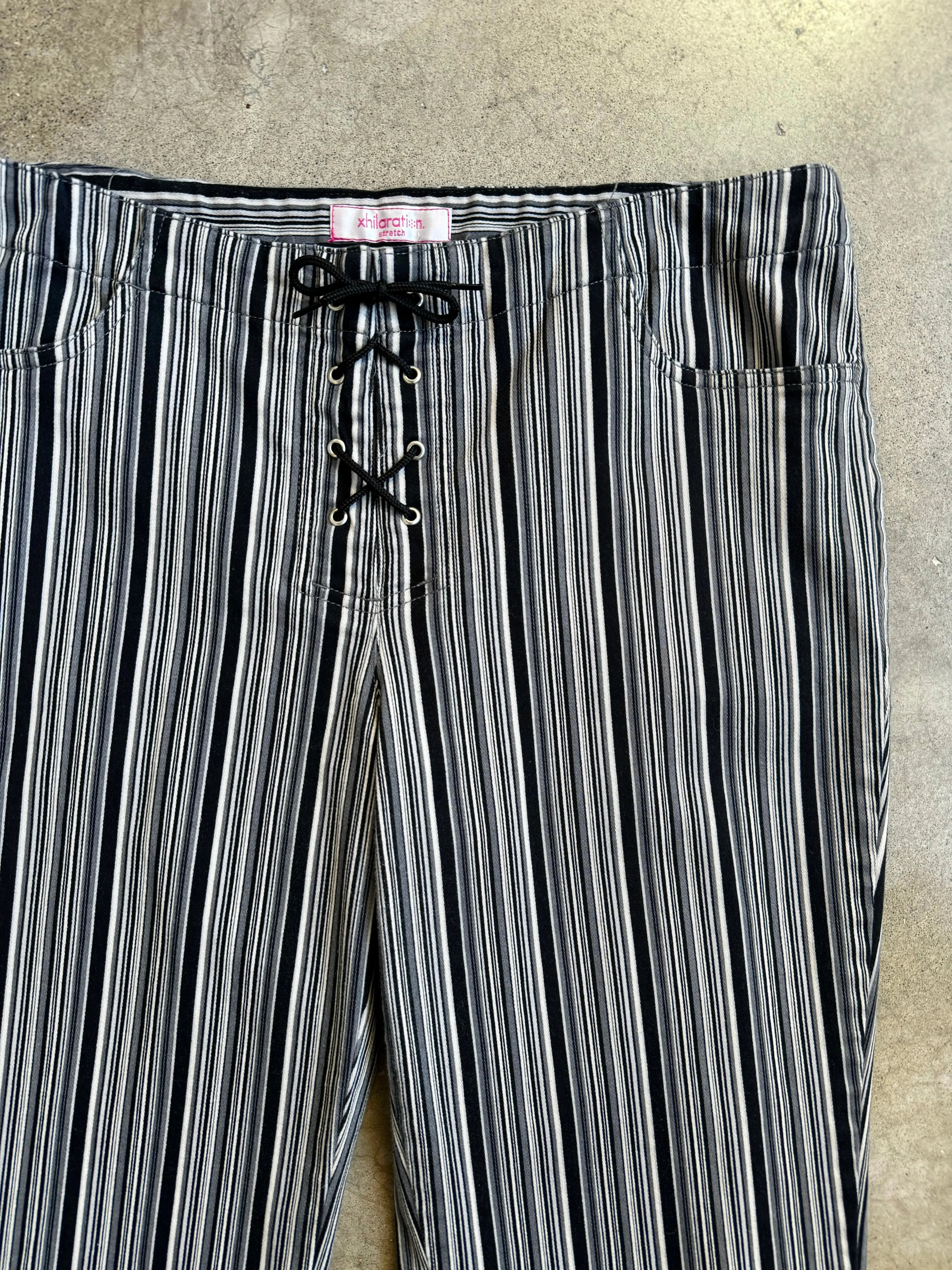 Y2K Black & White Striped Lace Up Pants (L/XL)